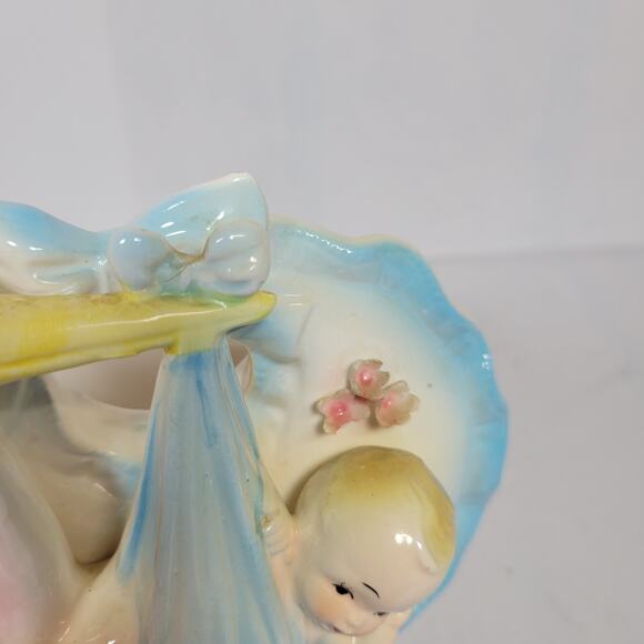 Vintage Baby & Stork Wall Hanging Planter 4946 Succulent, Nursery Decor - Picture 2 of 6